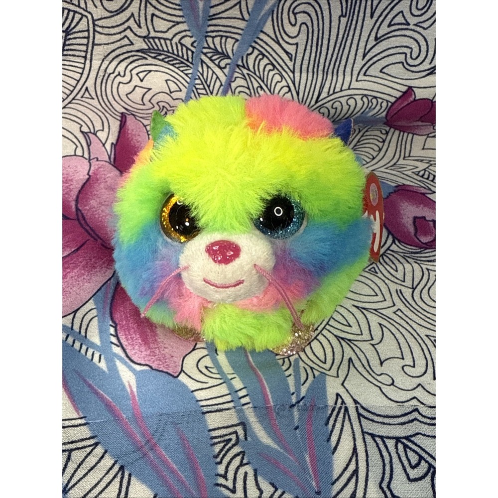 NWT TY Puffies Gizmo Cat 2021 Tie Dye Multicolor Beanie Plush 4"